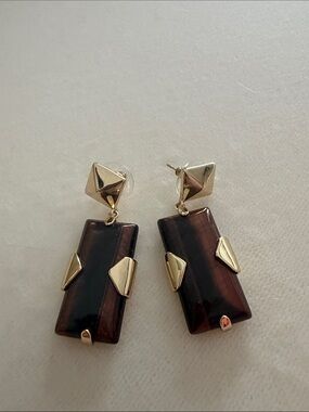 Kendra Scott Rare Vintage Maitlyn Tiger's Eye Earrings Gold Tone Statement Drop